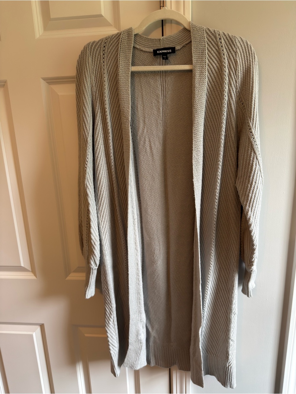 Express Women's Open-Front Long Knit Duster Cardigan- Light Gray